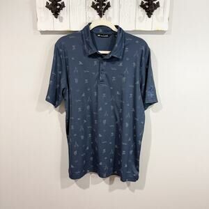 TravisMathew Dress To Impress Golf Polo Troon North Logo L Blue Shirt EUC